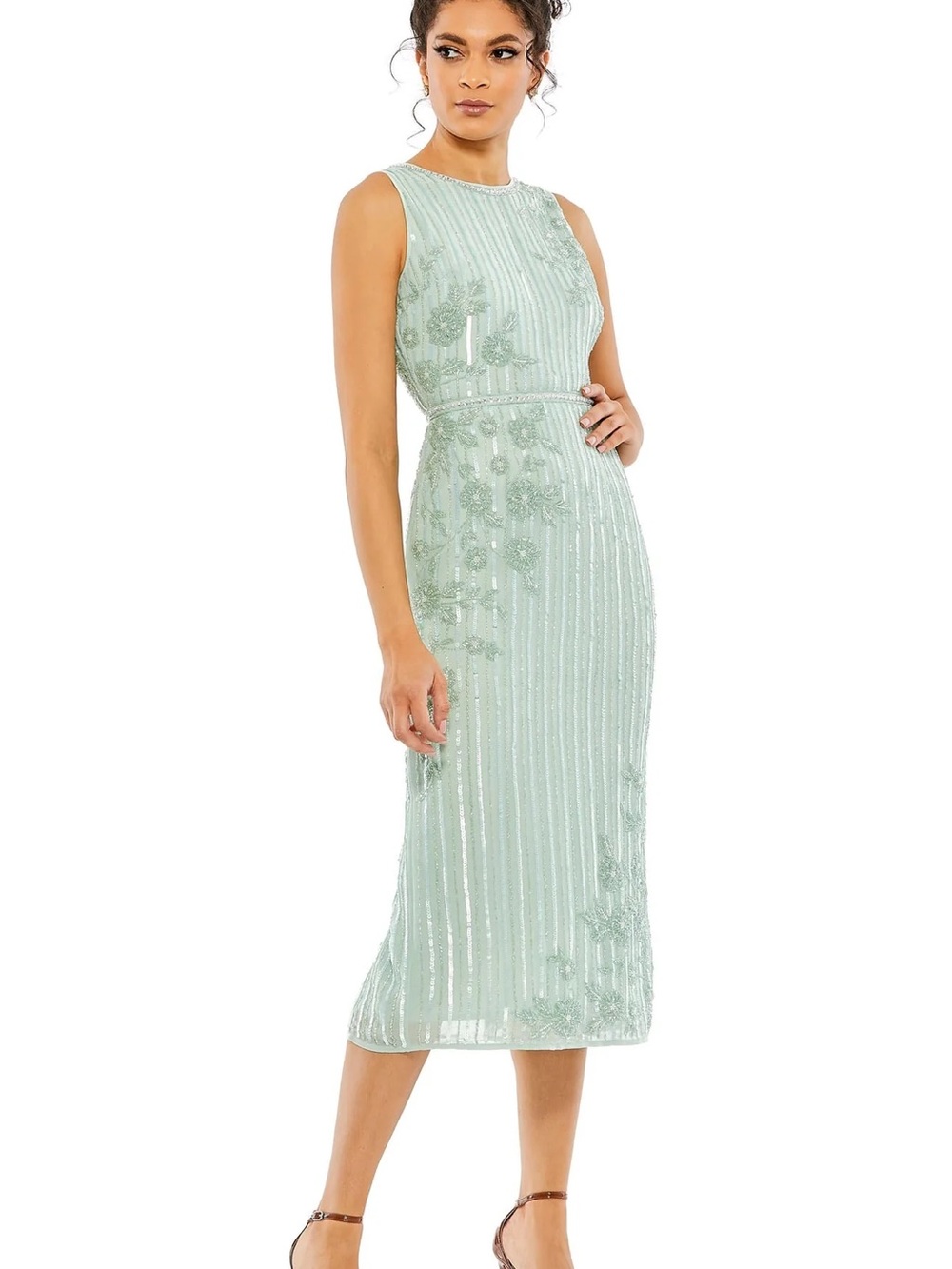 Mac Duggal 70260 Seafoam Embellished Midi Dress – Size 10